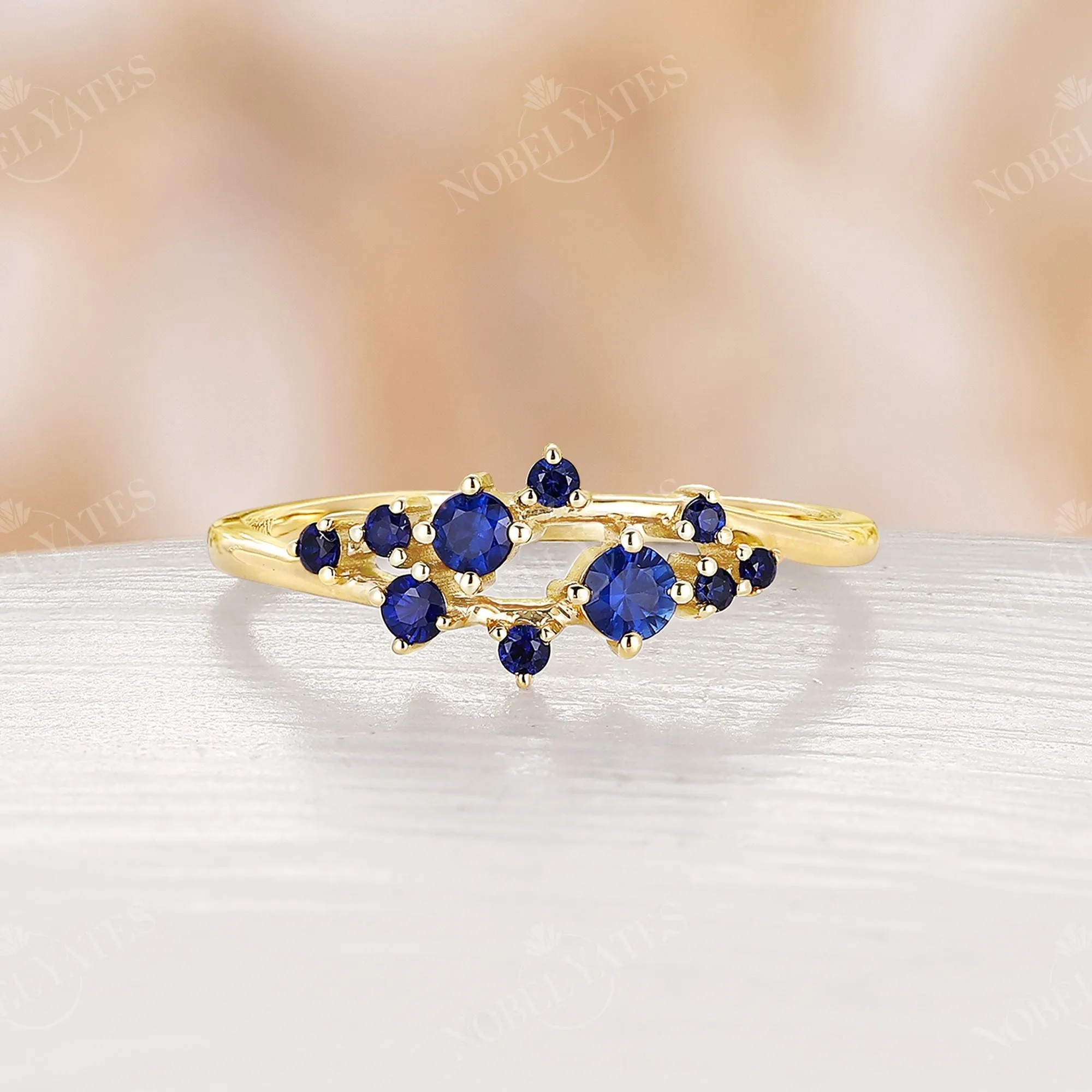 Vintage Round Cut Natural Sapphire Cluster Engagement Ring Rose Gold