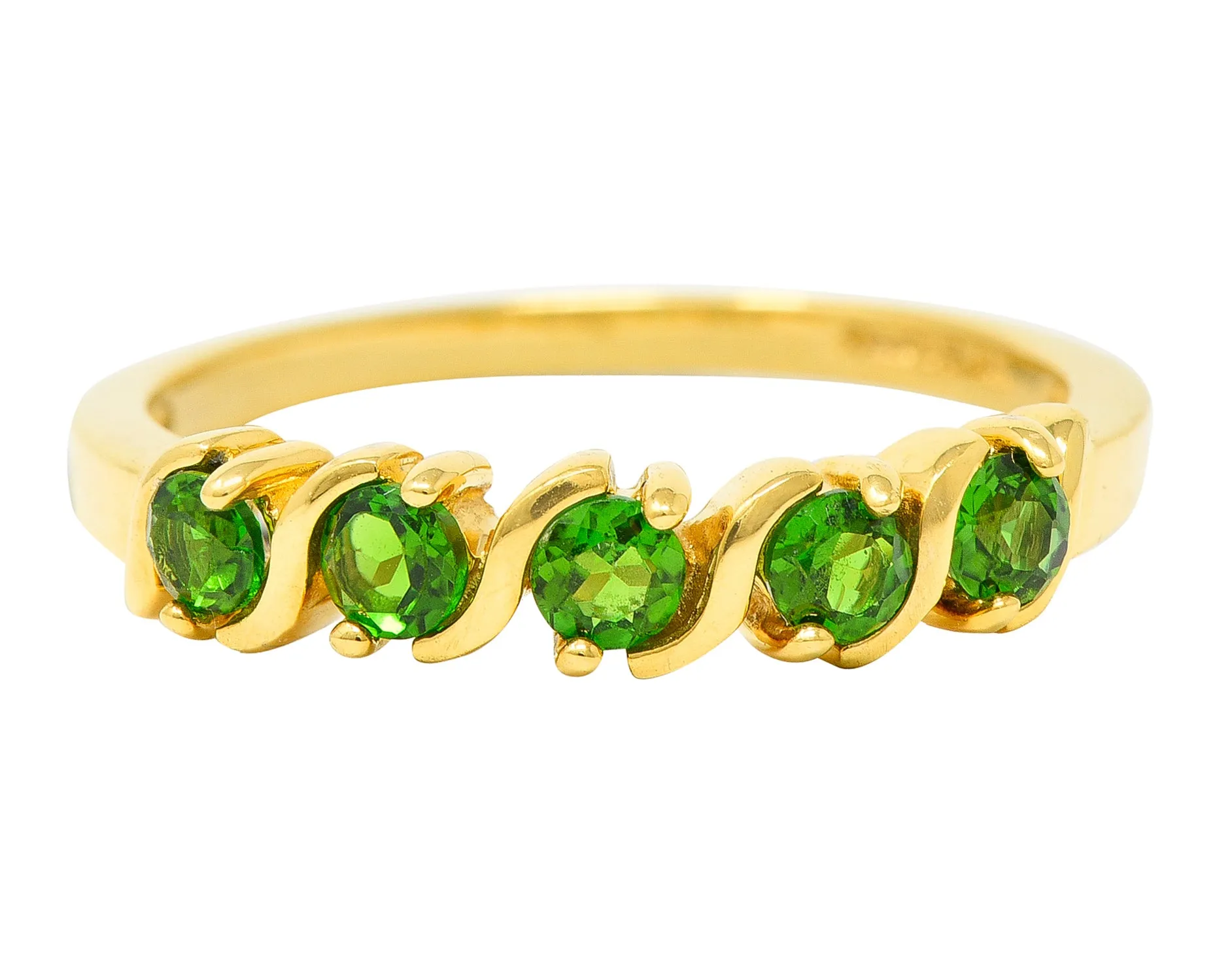 Vintage Tsavorite Garnet 14 Karat Yellow Gold Wave Band Ring