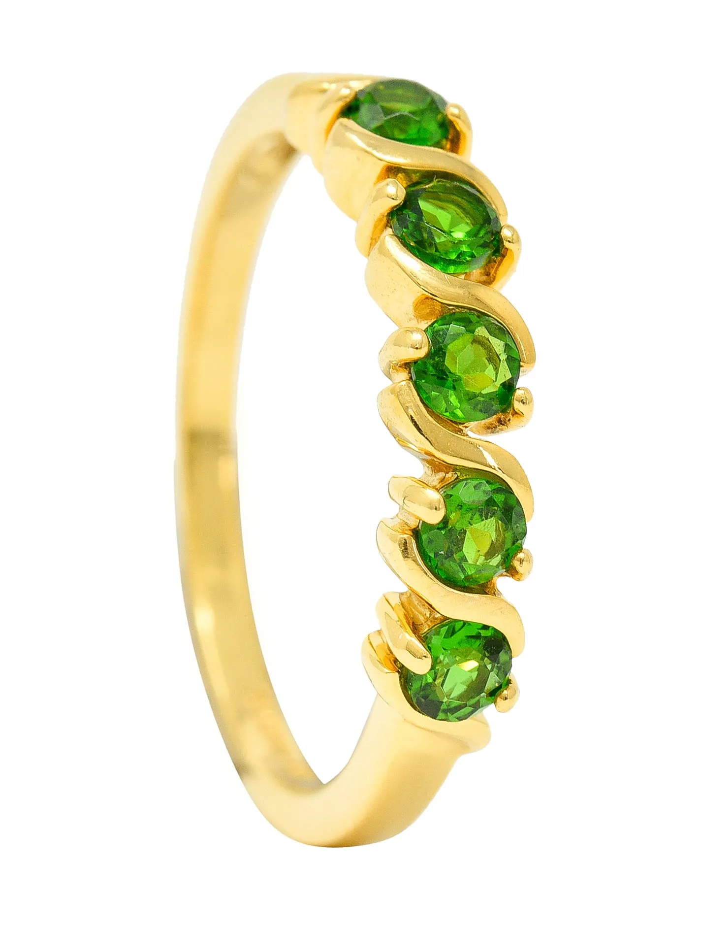 Vintage Tsavorite Garnet 14 Karat Yellow Gold Wave Band Ring