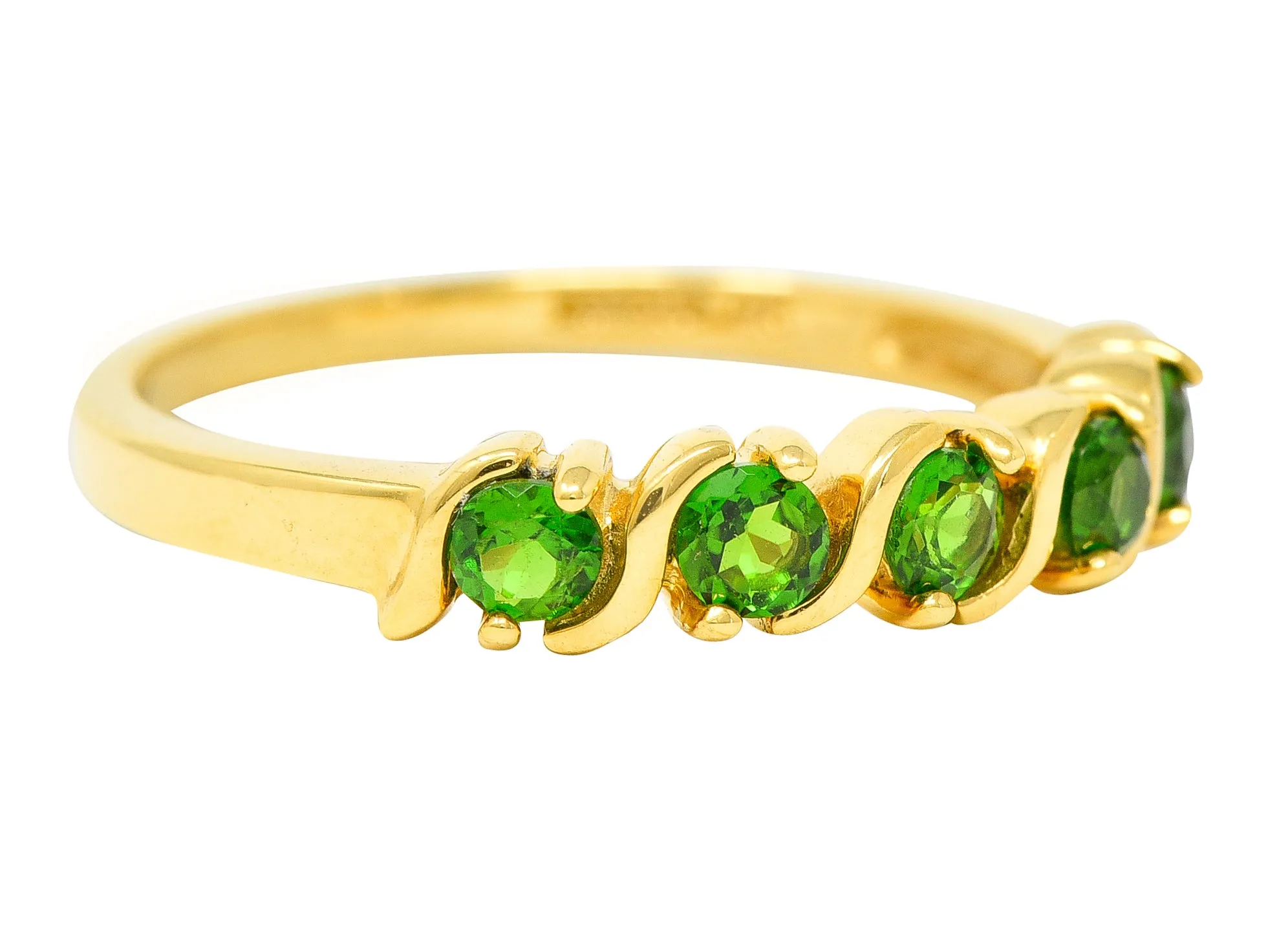 Vintage Tsavorite Garnet 14 Karat Yellow Gold Wave Band Ring