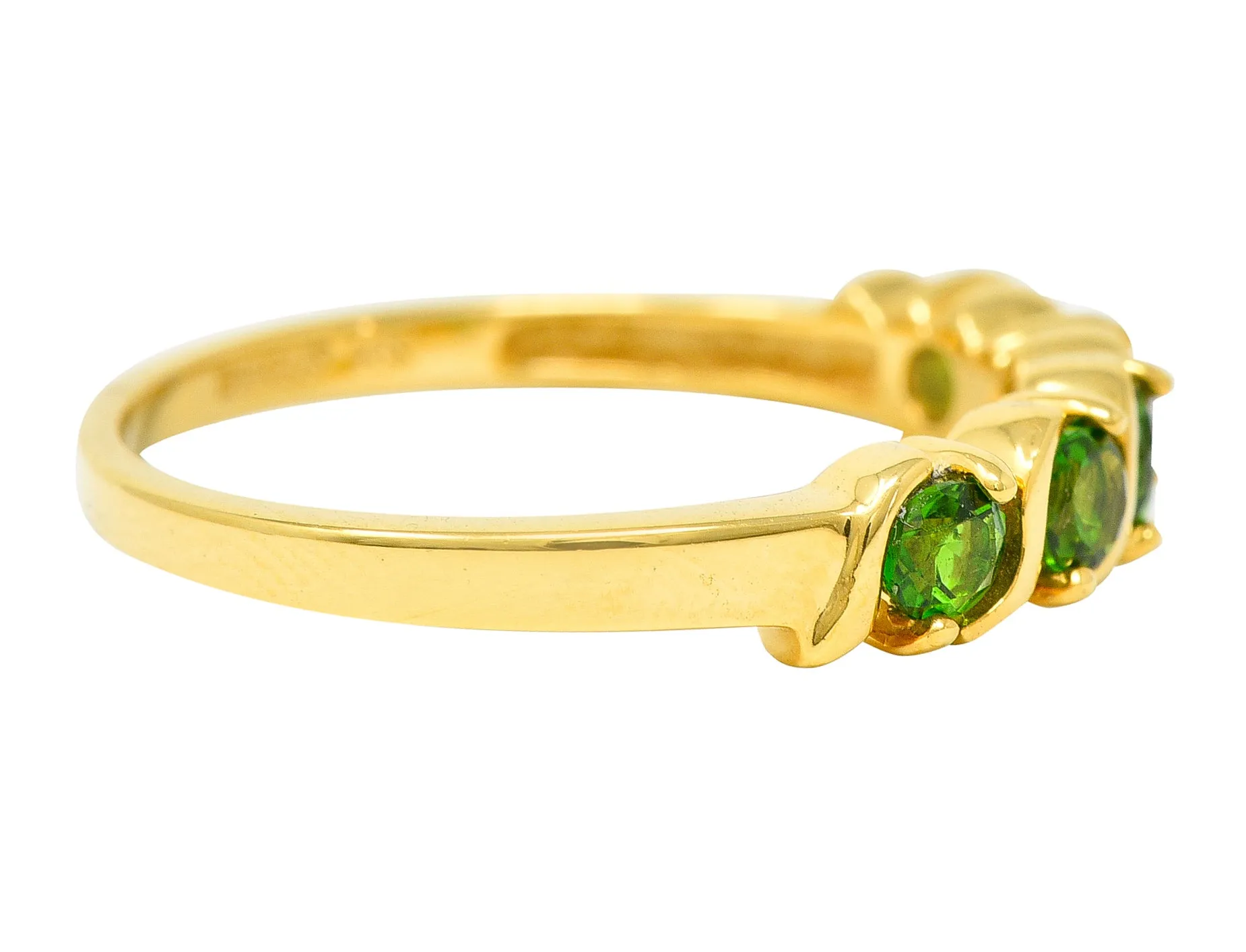 Vintage Tsavorite Garnet 14 Karat Yellow Gold Wave Band Ring