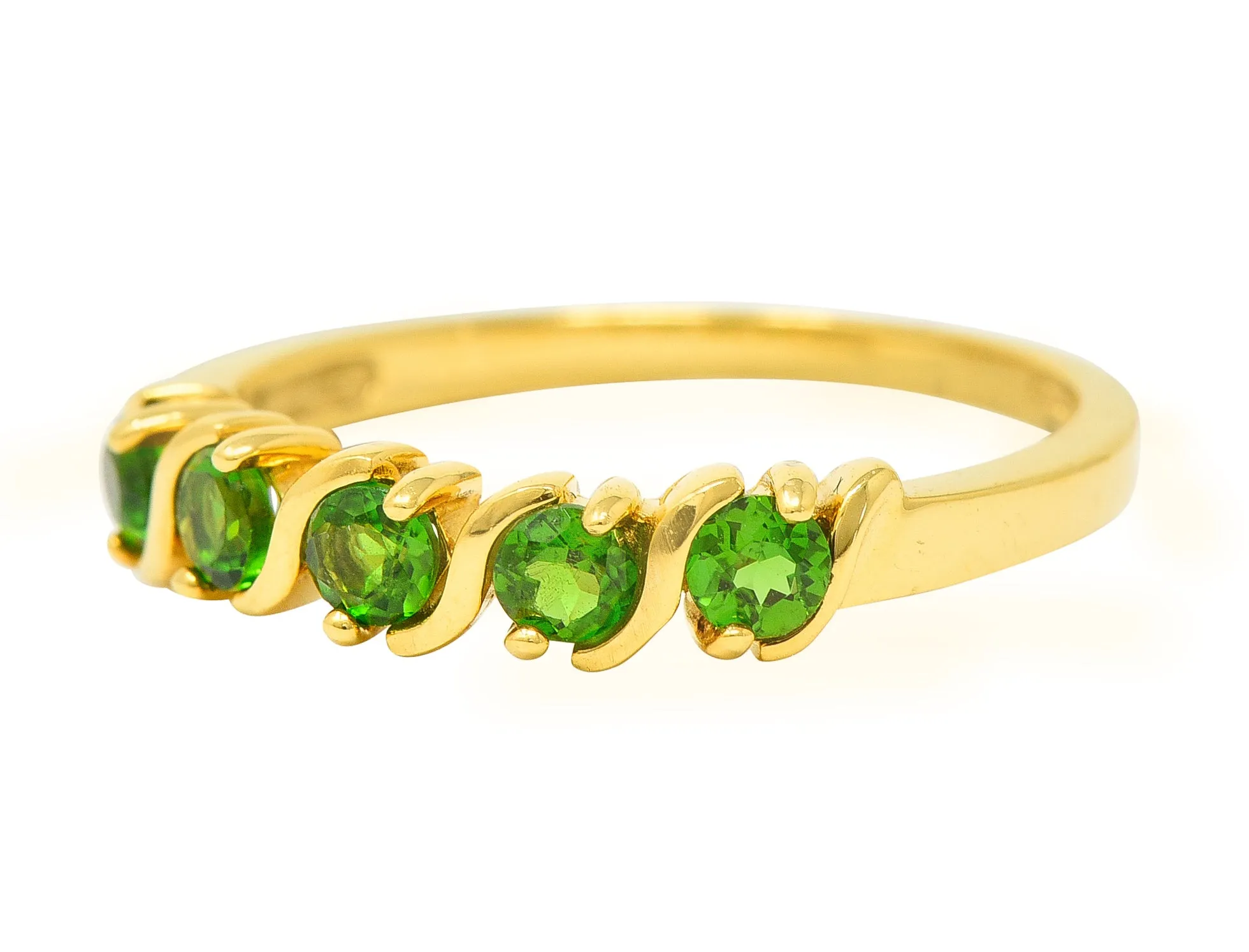 Vintage Tsavorite Garnet 14 Karat Yellow Gold Wave Band Ring