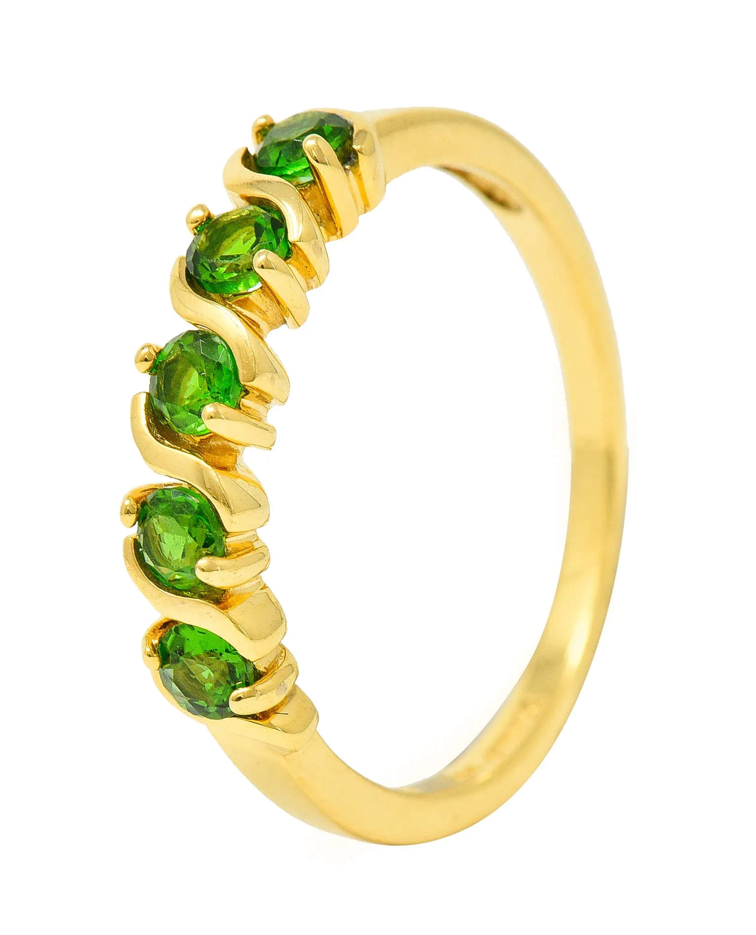 Vintage Tsavorite Garnet 14 Karat Yellow Gold Wave Band Ring