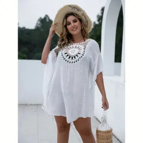 Women's Elegant Cotton Plus Size Solid Pattern Cover-Up Beachwear