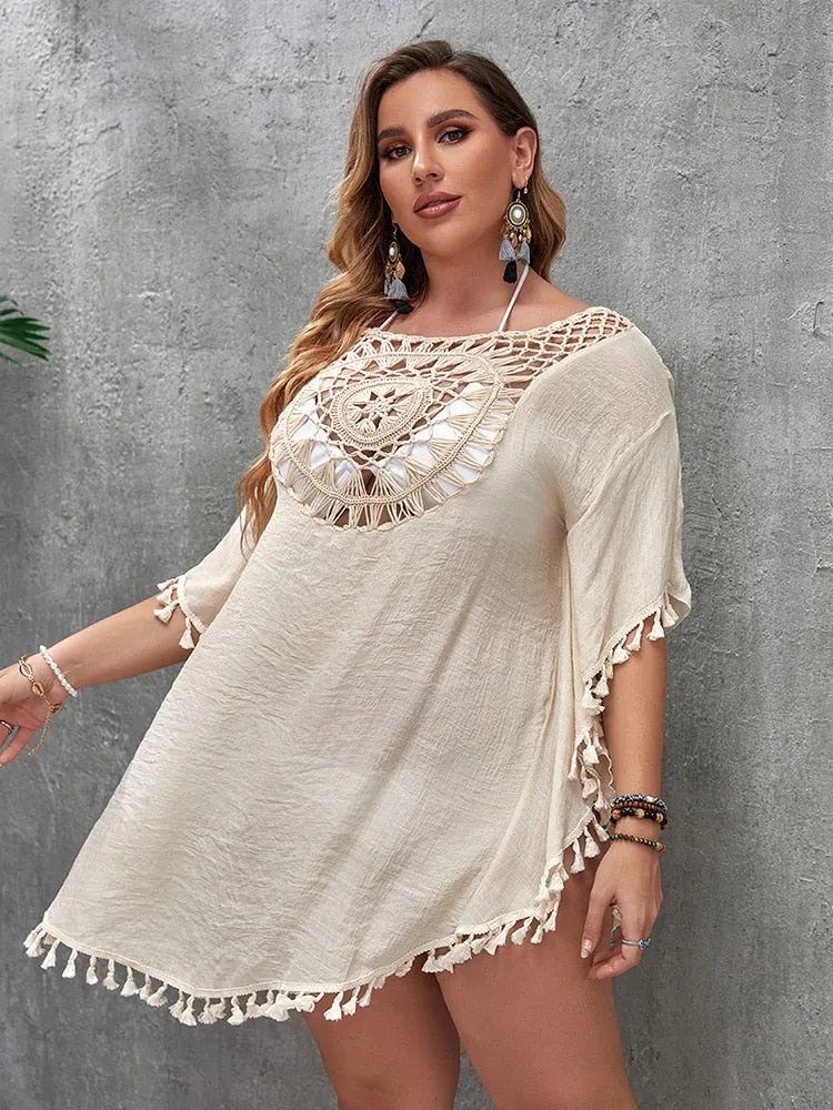 Women's Elegant Cotton Plus Size Solid Pattern Cover-Up Beachwear