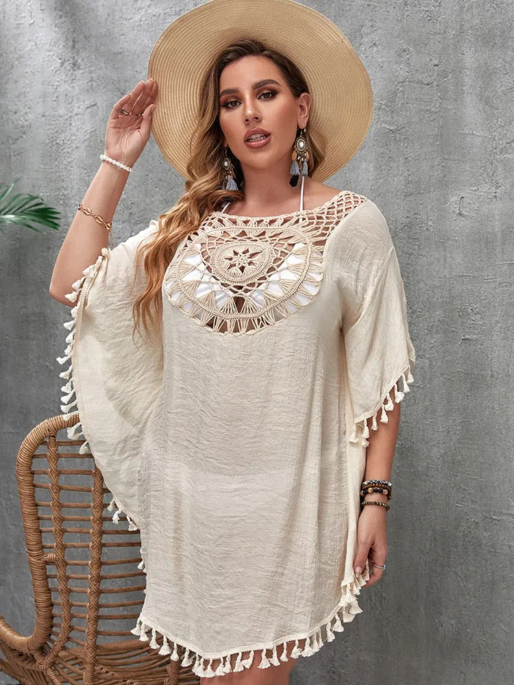 Women's Elegant Cotton Plus Size Solid Pattern Cover-Up Beachwear