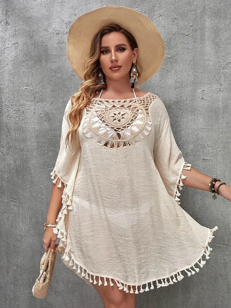 Women's Elegant Cotton Plus Size Solid Pattern Cover-Up Beachwear