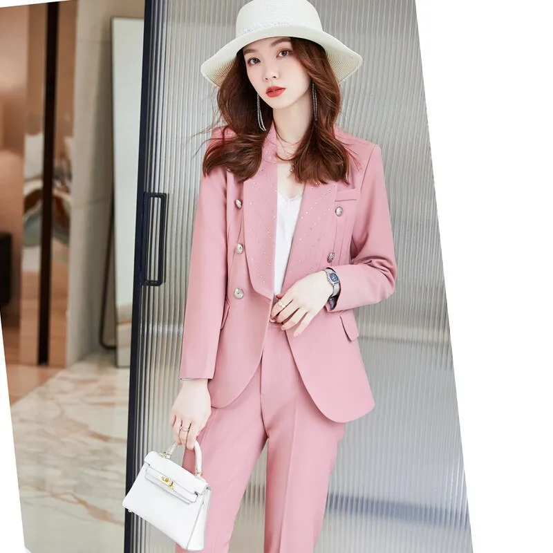 Women's Formal Long Sleeve Slim Blazer and Pants Two Piece Suits