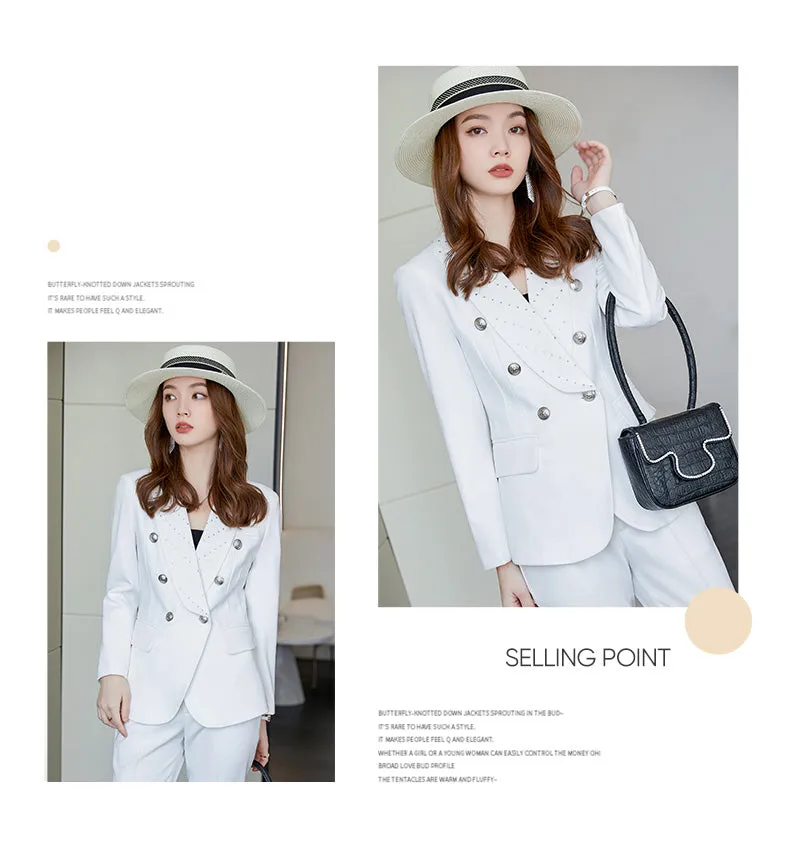 Women's Formal Long Sleeve Slim Blazer and Pants Two Piece Suits