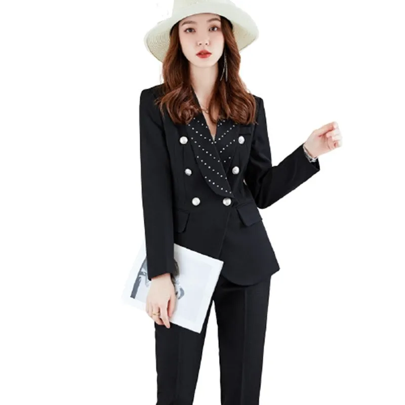 Women's Formal Long Sleeve Slim Blazer and Pants Two Piece Suits