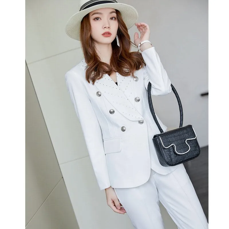 Women's Formal Long Sleeve Slim Blazer and Pants Two Piece Suits