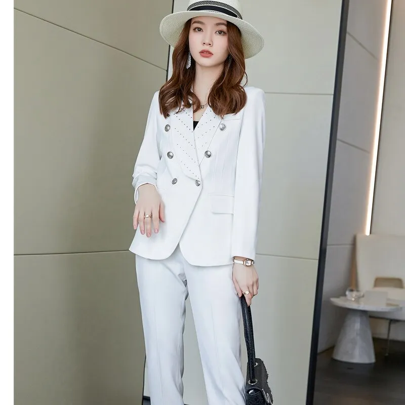 Women's Formal Long Sleeve Slim Blazer and Pants Two Piece Suits