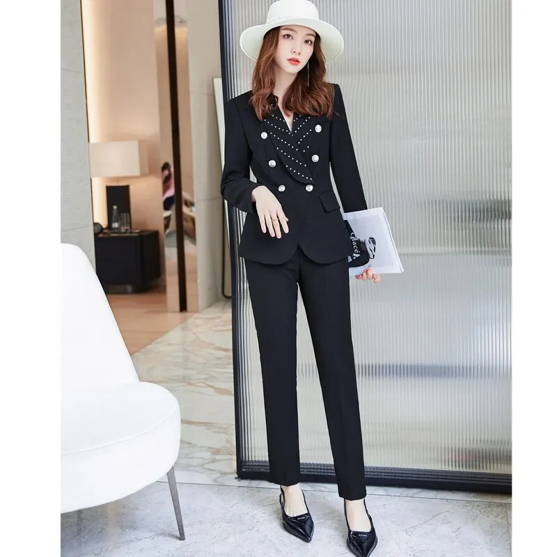 Women's Formal Long Sleeve Slim Blazer and Pants Two Piece Suits