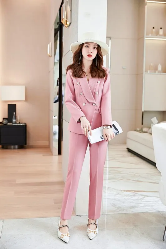 Women's Formal Long Sleeve Slim Blazer and Pants Two Piece Suits