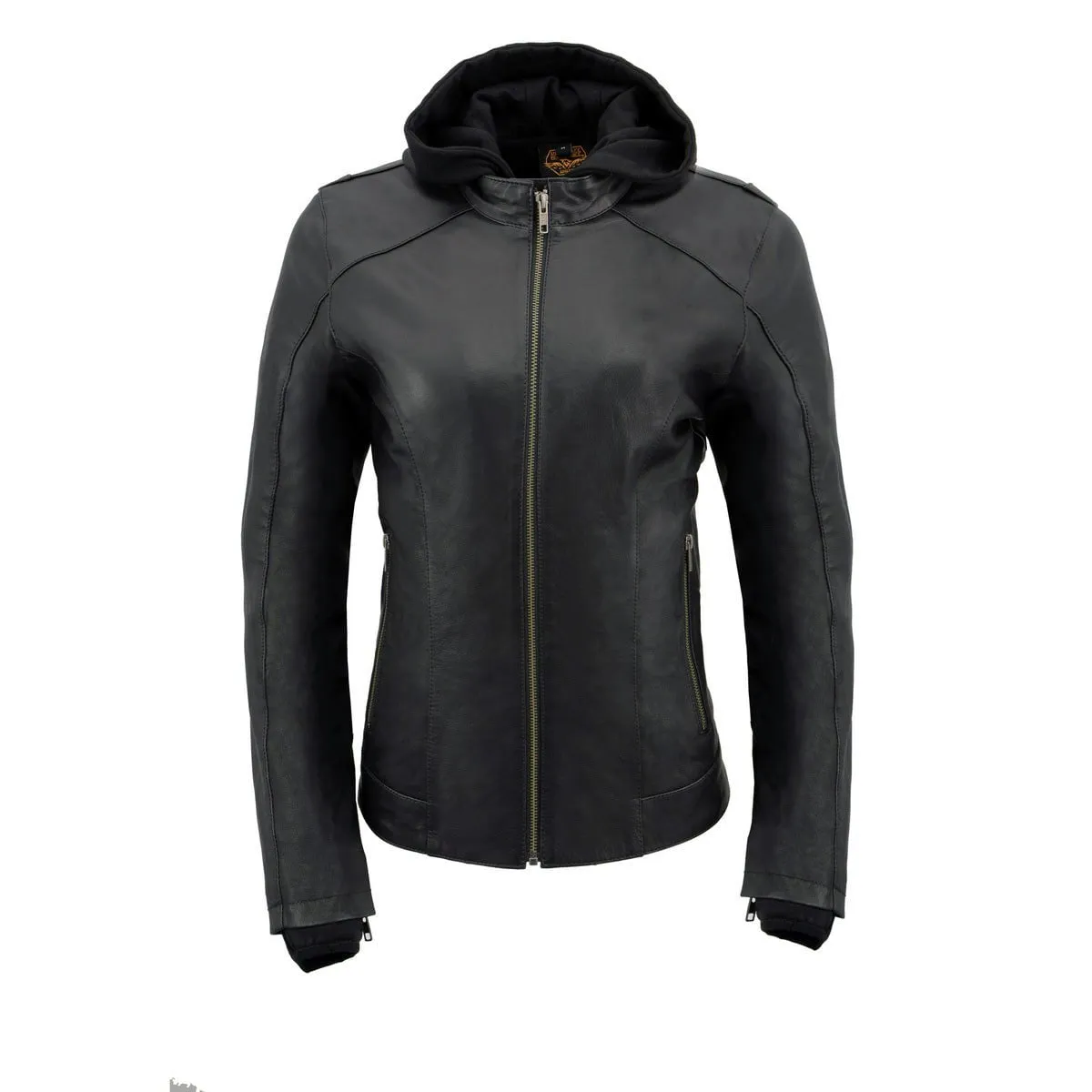 Women's Lightweight Black Leather Jacket w/ Removable Hood