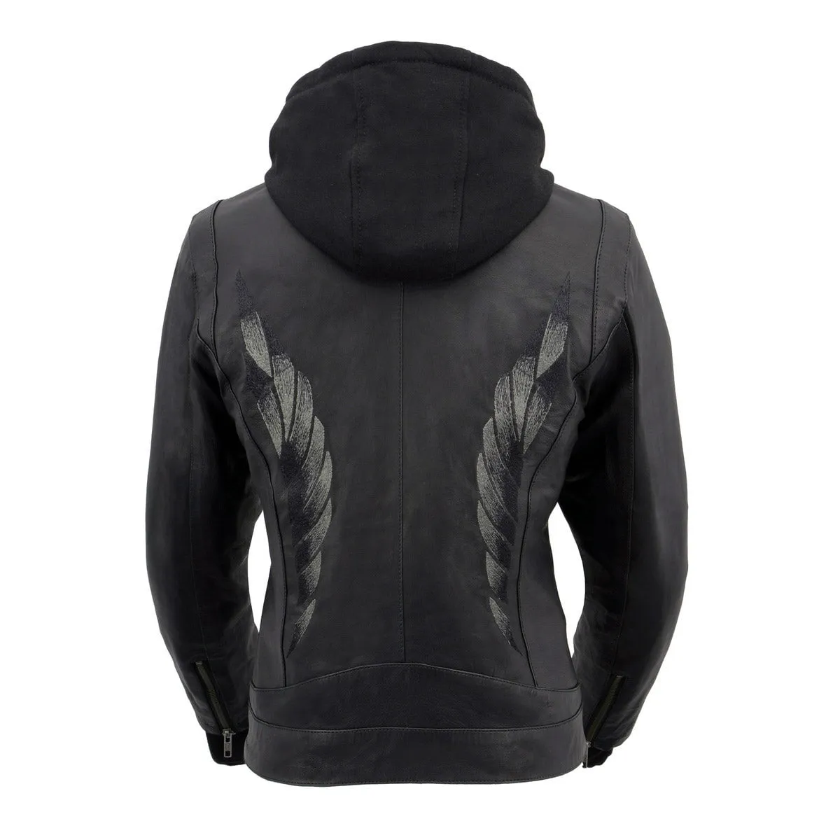 Women's Lightweight Black Leather Jacket w/ Removable Hood