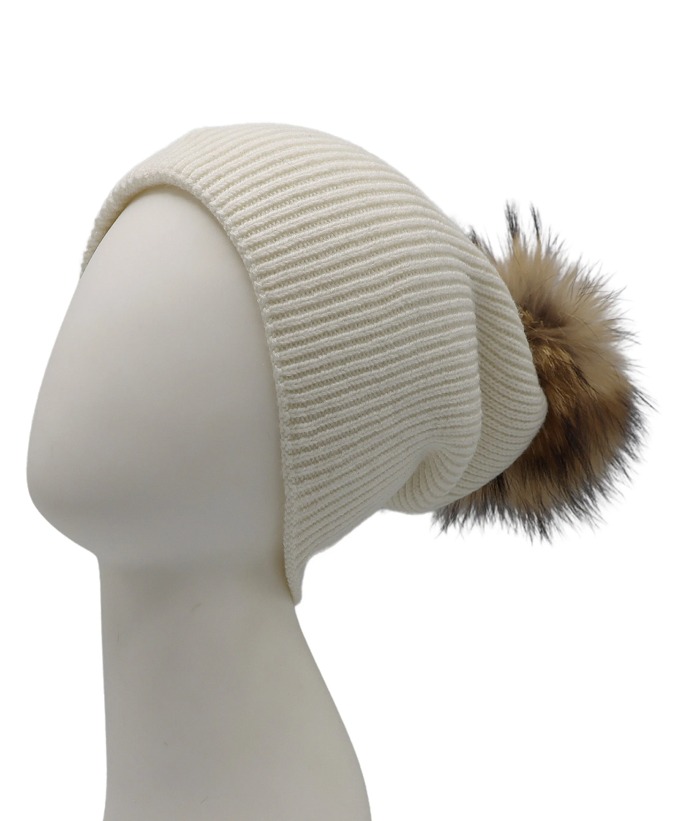 Wool Knit Hat w/ Fur Pom