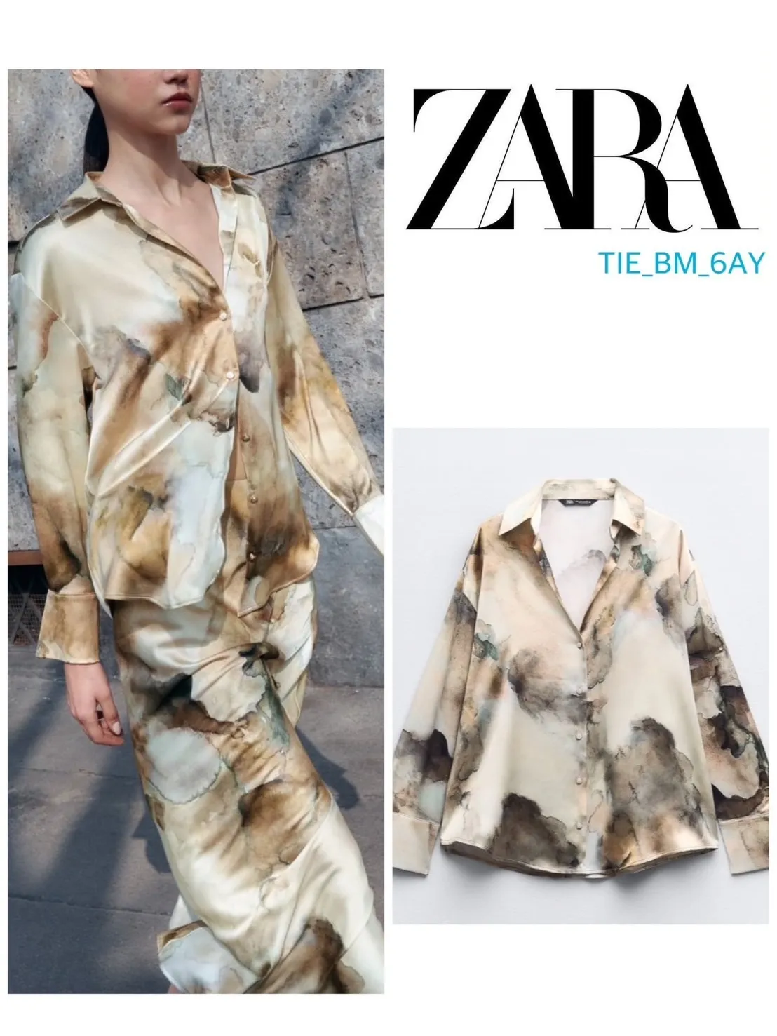 ZARA  |SATIN EFFECT TIE-DYE SHIRT